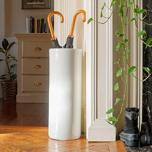 24-Inch Antique White Porcelain Umbrella Stand for Entryway Decor