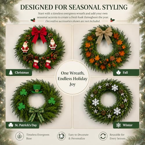 24 Inch Cedar Christmas Wreath for Front Door - Realistic Artificial Evergreen