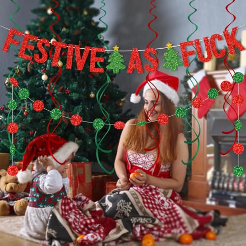 Glitter Festive As Fuck Banner Christmas Friendsmas Party Decorations