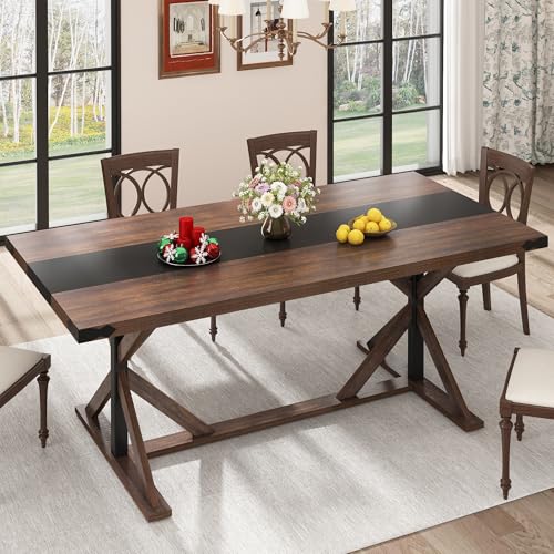71-Inch Rectangular Farmhouse Dining Table for 6, Modern Wood Kitchen Table