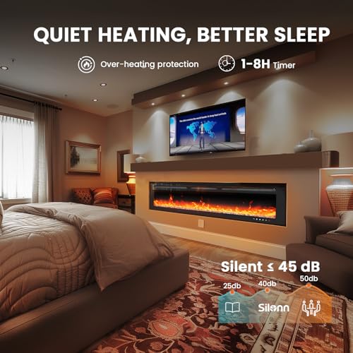 Silonn 50-Inch Smart Electric Fireplace Heater, Wall-Mounted & Recessed with App, Remote, and 20 Flame Colors