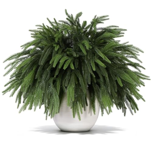 12 Pcs Christmas Norfolk Pine Branches 18" Artificial Greenery Stems – Flexible Wired Sprigs