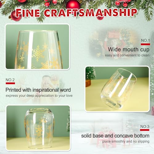 Maxcheck 10 Pcs Stemless 17oz Snowflake Wine Glasses Gold – Gift Set