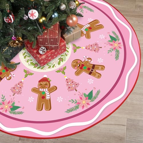Blosssound 36 Inch Gingerbread Pink Christmas Tree Skirt - Gingerbread Man Theme
