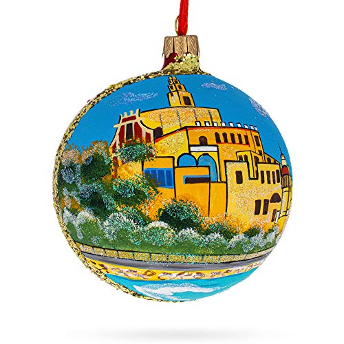 Jaffa Old City Christmas Glass Ornament 4 Inches - Hand-Painted Holiday Decor