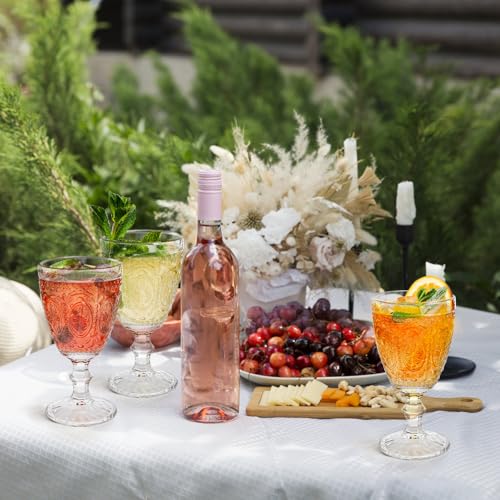 Clear Glass Goblets 10oz - Set of 4 Stemmed Drinking Glasses for Parties