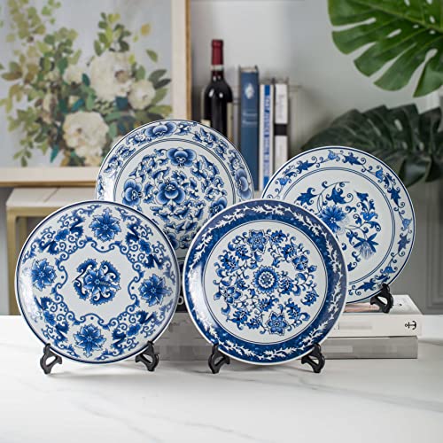 Blue and White Porcelain Decorative Plate, 10-Inch Floral Ceramic Ornament