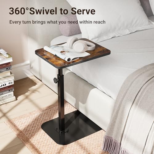 Adjustable Height C-Shaped Side Table, 360° Swivel Laptop Tray Table