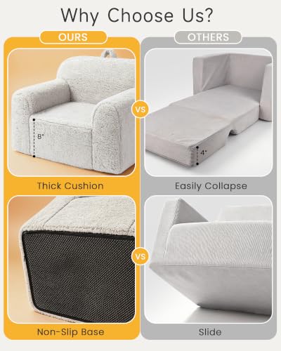 23-inch Kids Sherpa Chair with Washable Cover, Toddler Reading Sofa