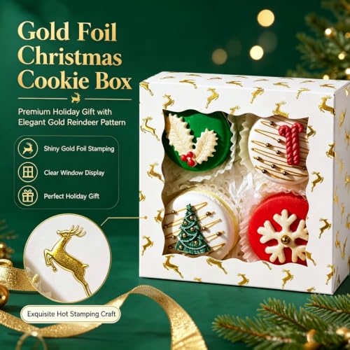 White 5x5x2 Inch Christmas Cookie Gift Boxes with Window, 48 Pack