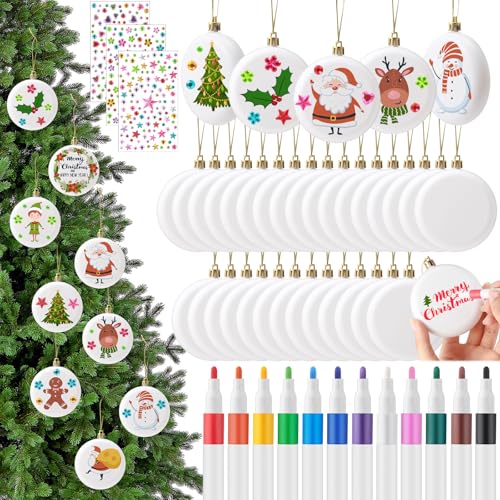 Syhood 36 Pcs 3.15 Inch White Plastic Christmas Ornaments DIY Decor