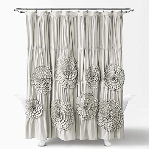 Lush Decor Serena Shower Curtain, 72" W x 72" L, Light Gray - Ruffled Bathroom Curtain - Gray Fabric Shower Curtains - Coquette Decor