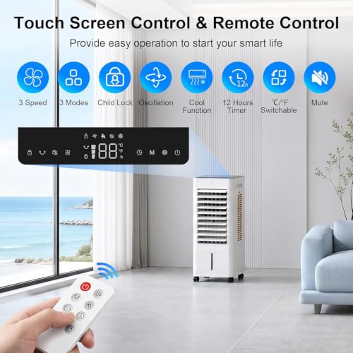 3-in-1 Evaporative Air Cooler with 8L Water Tank and Remote