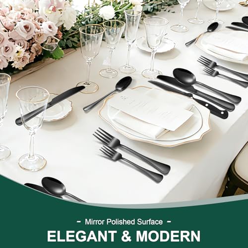 24-Piece Black Stainless Steel Flatware Set with Steak Knives for 4