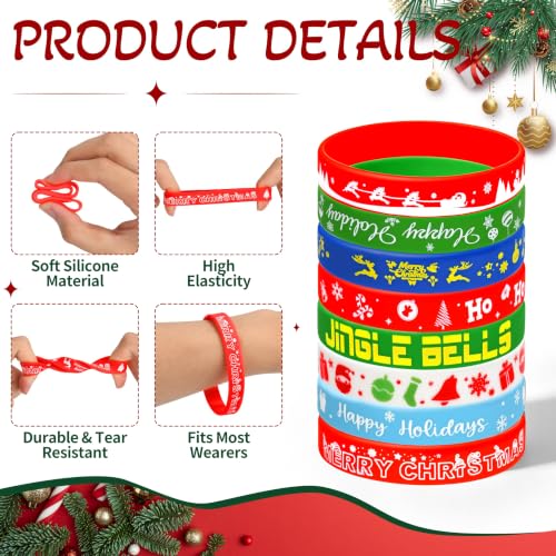 PURPERCAT Red Silicone Holiday Wristbands Bulk - Party Favors, Rubber Bracelets