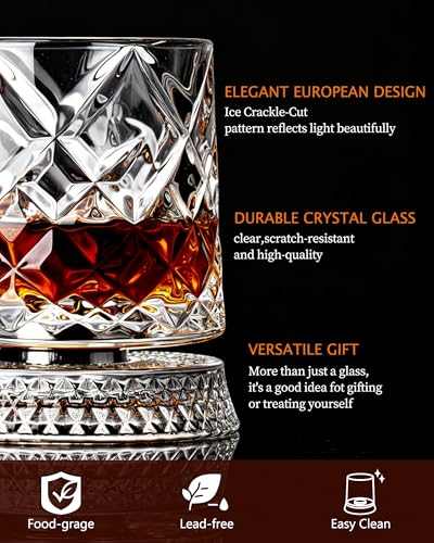 360° Rotating Whiskey Glass Set with Gift Box & Ice Ball Molds - 2 Pack