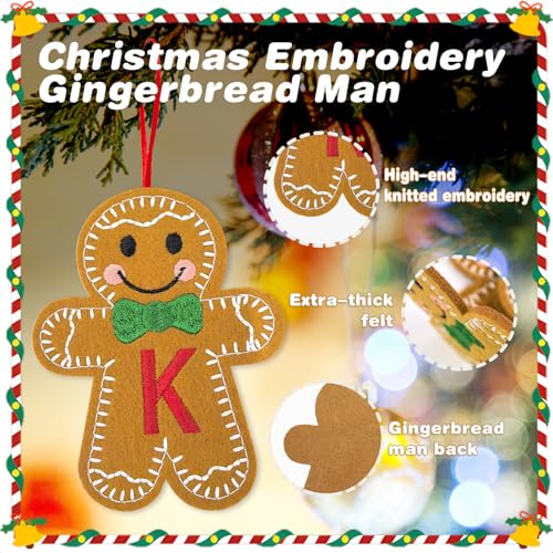 Apear1 Christmas Felt Gingerbread Ornaments with Initials - Rustic Monogram Tree Decor (Y)