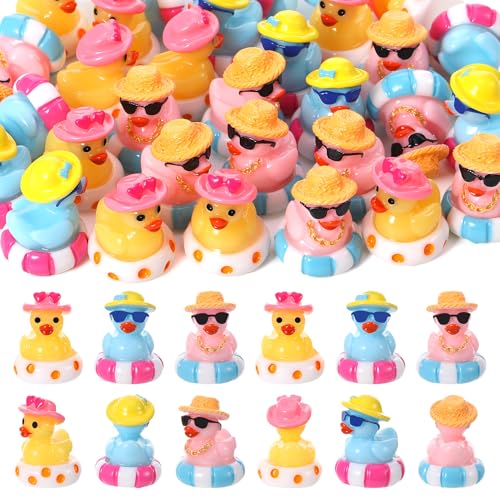 30pcs Mini Summer Resin Ducks, Tiny Hawaii Beach Figurines for Crafts
