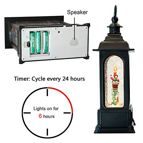 Musical Christmas Snow Globe Lantern with 6-Hour Timer, Swirling Glitter Decor