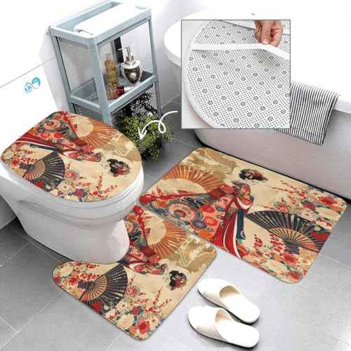 Japanese Geisha 4-Piece Bathroom Set with Shower Curtain & Bath Mat