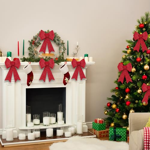 MCEAST Red Christmas Wreath Bow Set, 6 Pack 9x12 Inch Holiday Decorations