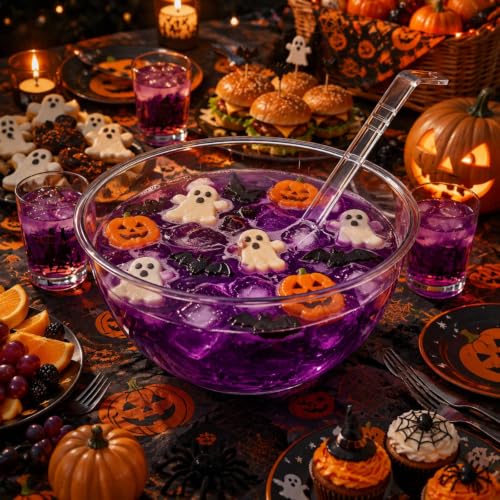 2-Piece 0.5 Gallon Clear Plastic Punch Bowl Set with Ladle for Parties