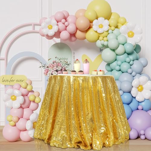 SquarePie Gold Round Sequin Tablecloth 132 Inch Wedding Party Decor
