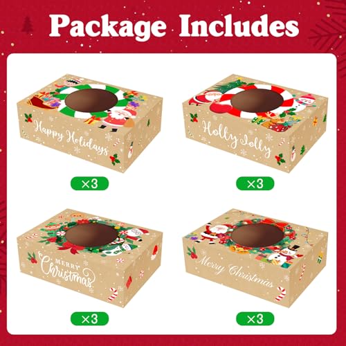 Christmas Cookie Boxes with Window, 12 Pack Gift Boxes for Cookies, Cupcakes & Treats