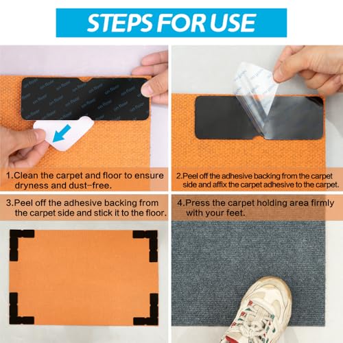 Anti-Slip Rug Grippers for Hardwood Floors - 12 Piece Non-Slip Carpet Tape