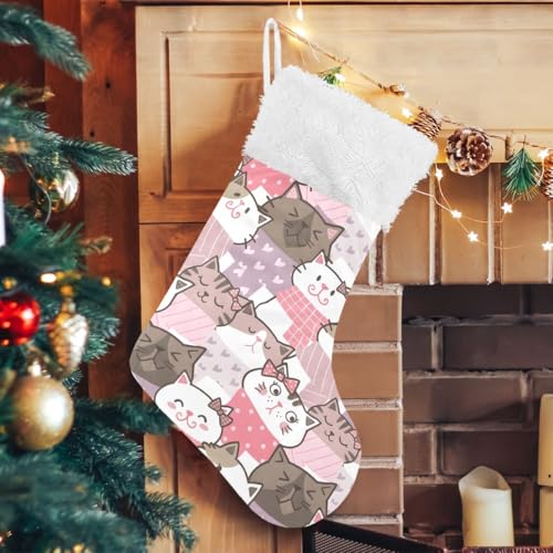 Bolaz Christmas Stockings 18 Inch Burlap with Plush Faux Fur Cuff Cat Kitten Print Pattern 2