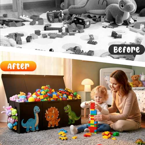 Extra Large Collapsible Toy Chest with Dividers – 40" Dinosaur Toy Organizer