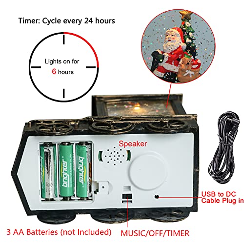GenSwin Lr Christmas Snow Globe Lantern Train with Timer & Music, Santa Scene, LED Decoration