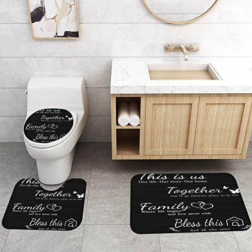 4-Piece Bathroom Shower Curtain Set with Non-Slip Rugs and Toilet Lid Cover