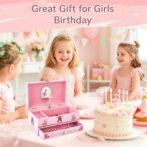 Ballerina Musical Jewelry Box with Drawer for Kids Girls