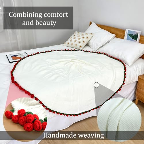 Red 43'' Crochet Flower Blanket - Handmade Rose Bouquet Throw Gift for Women