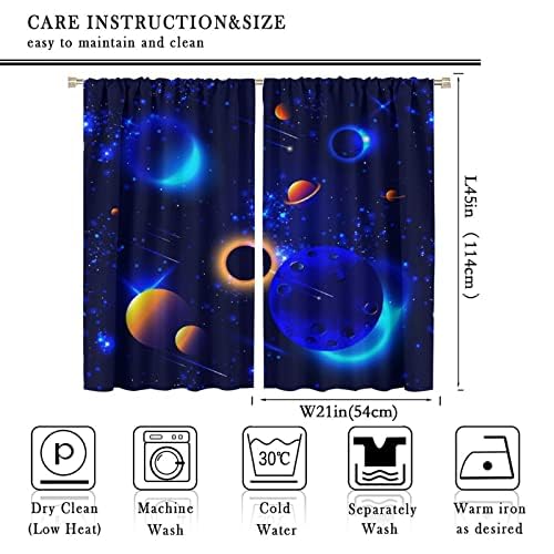 Outer Space Blackout Curtains Galaxy Solar System Planetary System Black and Blue Window Curtains for Kids Boys Girls Room Bedroom Decor Science Fiction Window Drapes 2 Panels 42x45 Inch