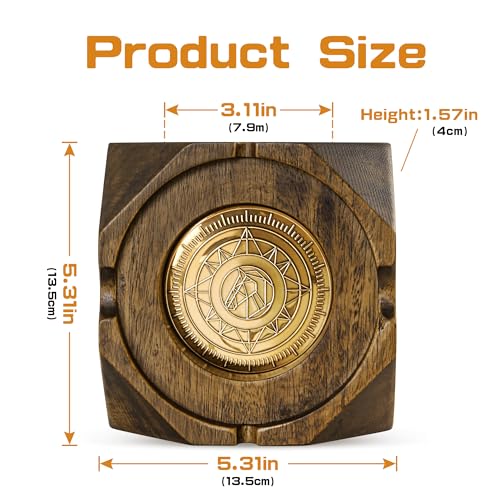 Wooden Cigar Ashtray with Aluminum Alloy Liner, 4-Groove Ash Tray
