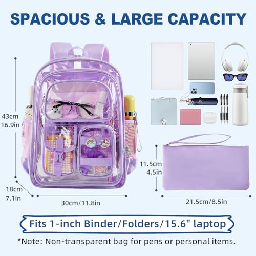 Heavy Duty Clear Backpack with Pencil Case - Transparent PVC Bookbag