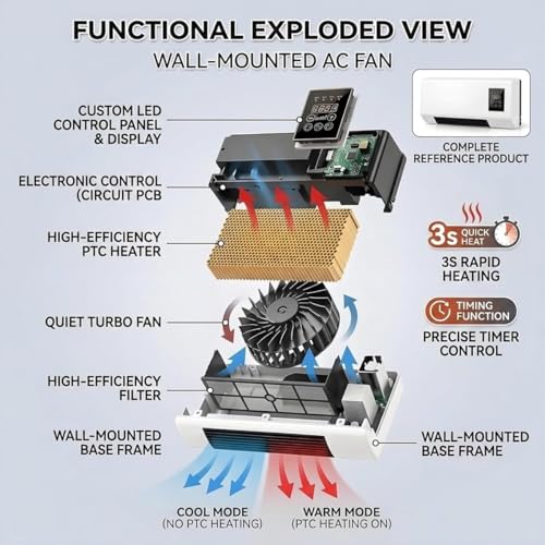 2-in-1 Portable Wall Mounted Air Conditioner & Heater Combo with Remote
