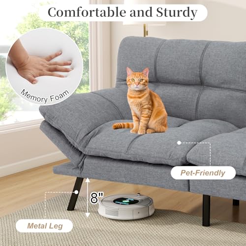 Convertible Memory Foam Futon Sofa Bed with Adjustable Backrest