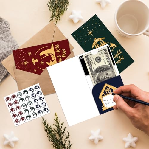 Mczan 24-Pack Nativity Christmas Money Cards with Envelopes & Stickers