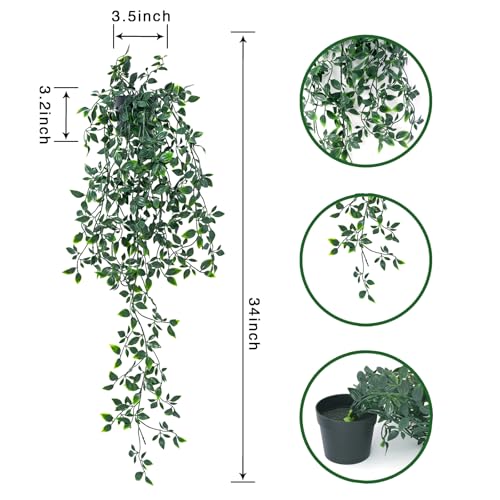 2-Pack Artificial Hanging Plants with Pots, Eucalyptus and Mandala Leaves