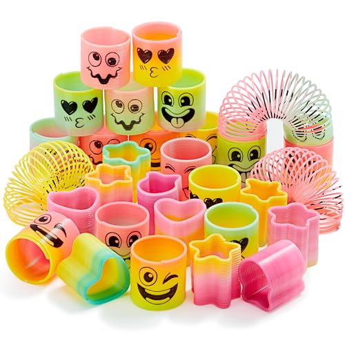 JOYIN 120 Pcs Spring Rainbow Party Favor, Mini Plastic Coil Spring Toy, Fidget Stress Coil Mini Springs Bulk Toys for Carnival Prize Birthday, Halloween Goodie Bag Stuffers