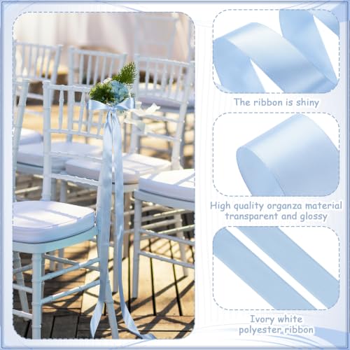 24 Pack Dusty Blue Satin Bows for Wedding Chair & Pew Aisle Decor