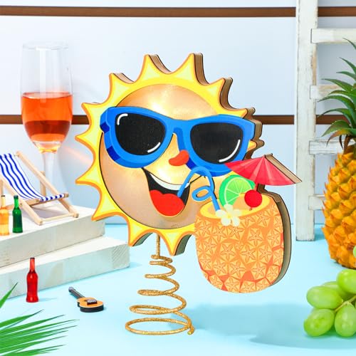 LED Lighted Wooden Summer Tree Topper (10x8 in) - Tropical Luau Party Decor