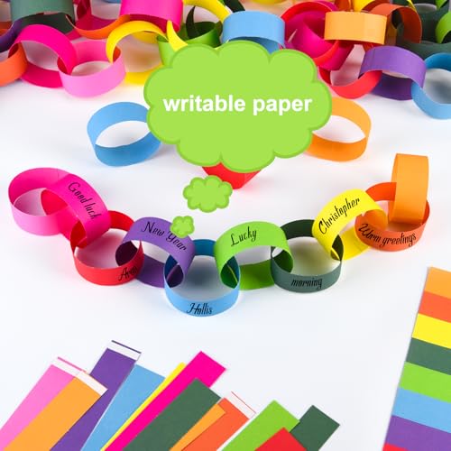 600 Pcs DIY Paper Chain Strips - Self-Adhesive Rainbow Party Decorations