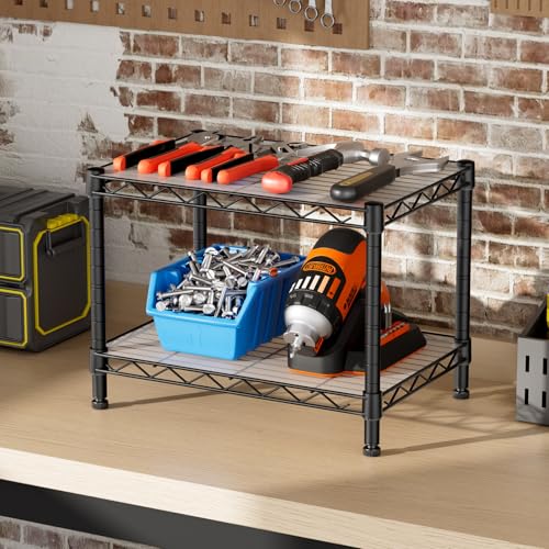 Small 2-Tier Metal Wire Standing Shelf Floor Organizer Rack