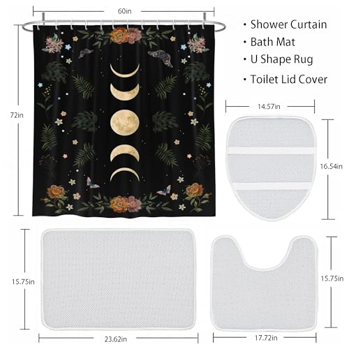 Gothic Celestial Moon Shower Curtain Set - 4-Piece Bathroom Decor Set