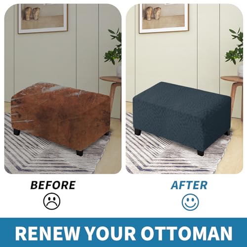 Rectangle Ottoman Cover - Super Stretch Soft Slipcover, Dark Grey