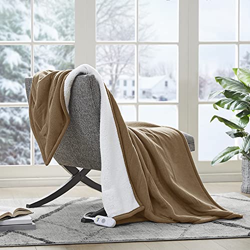 Reversible Fleece to Sherpa Heated Throw Blanket with 5 Heat Settings